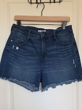 Nine West Dark Blue Distressed Frayed Hem Denim Shorts